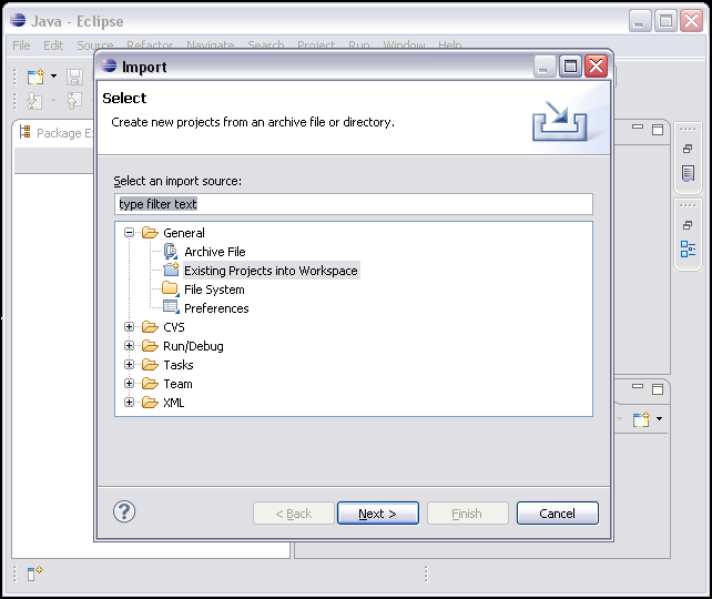 Eclipse: Import Dialog
