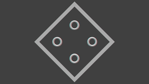 Abbildung 11: Testbild 1 Diamantrahmen: Disparität = 0,<br />Kreise: gekreuzte Disparität = 36 Pix, proportionale Größe