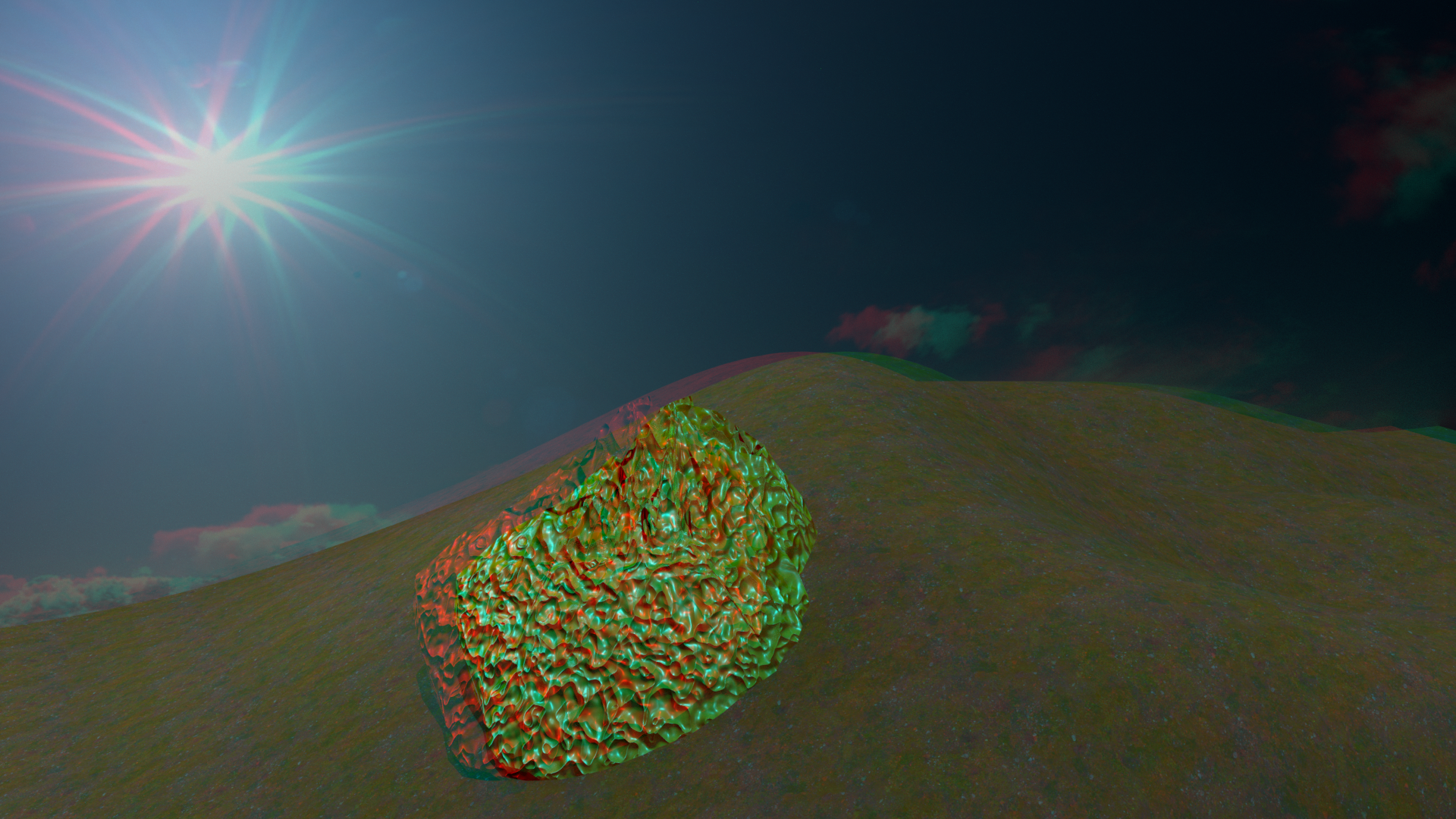 Björn Sommer - Strange Gold Nugget in Landscape (please use anaglyph red-cyan 3D glasses)